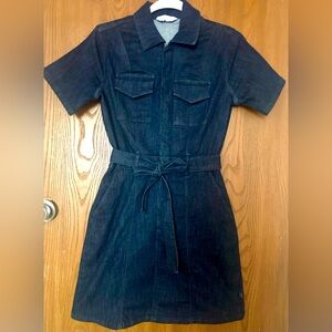 Blue Buttoned Tie Front Mini Dress